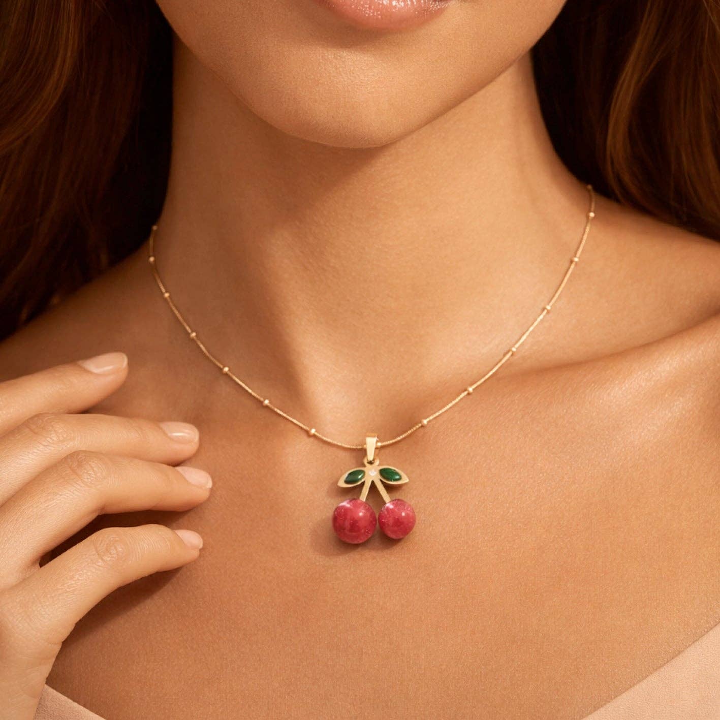 18K Gold Plated Red Cherry Necklace