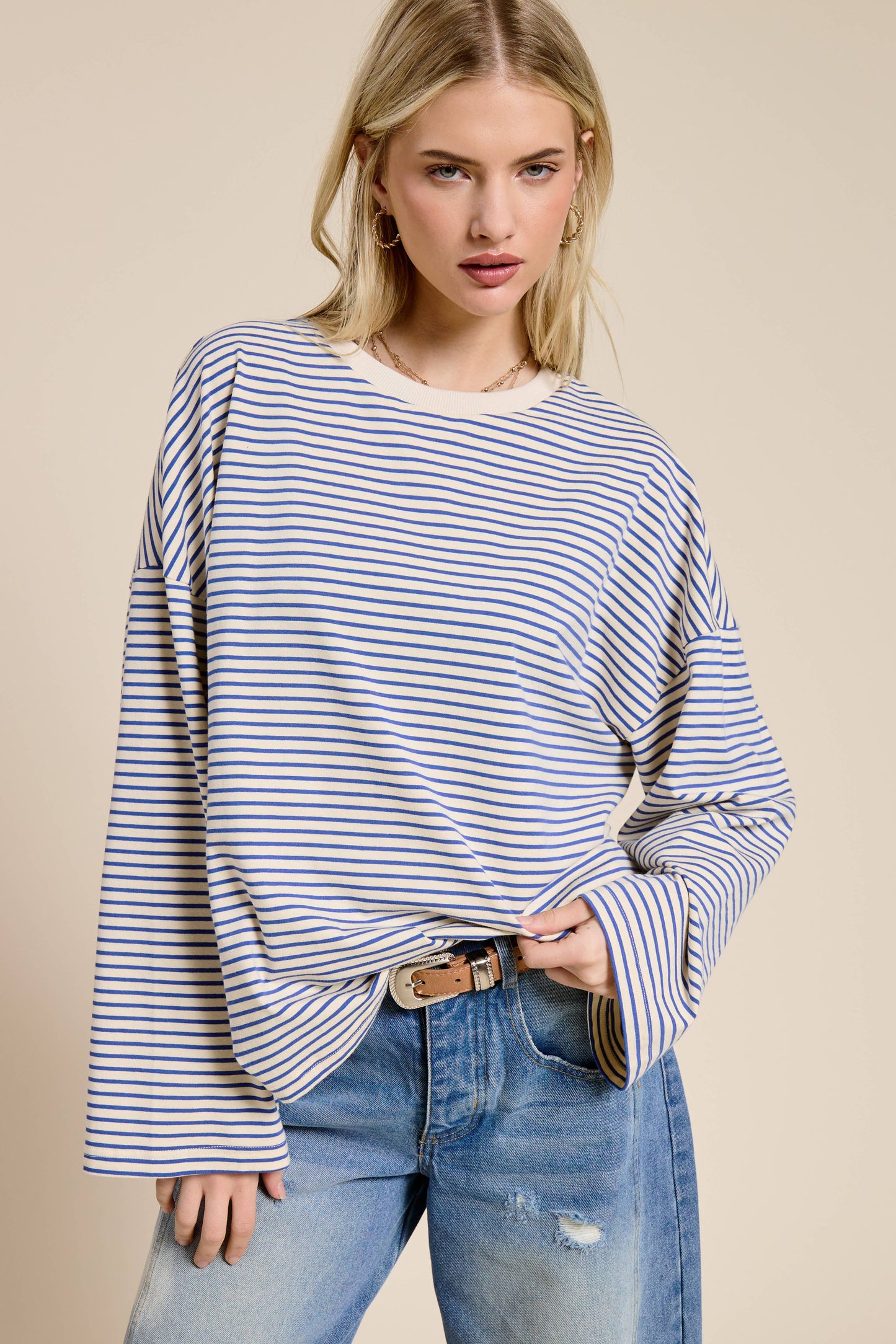 Striped Oversized Long Sleeve Top