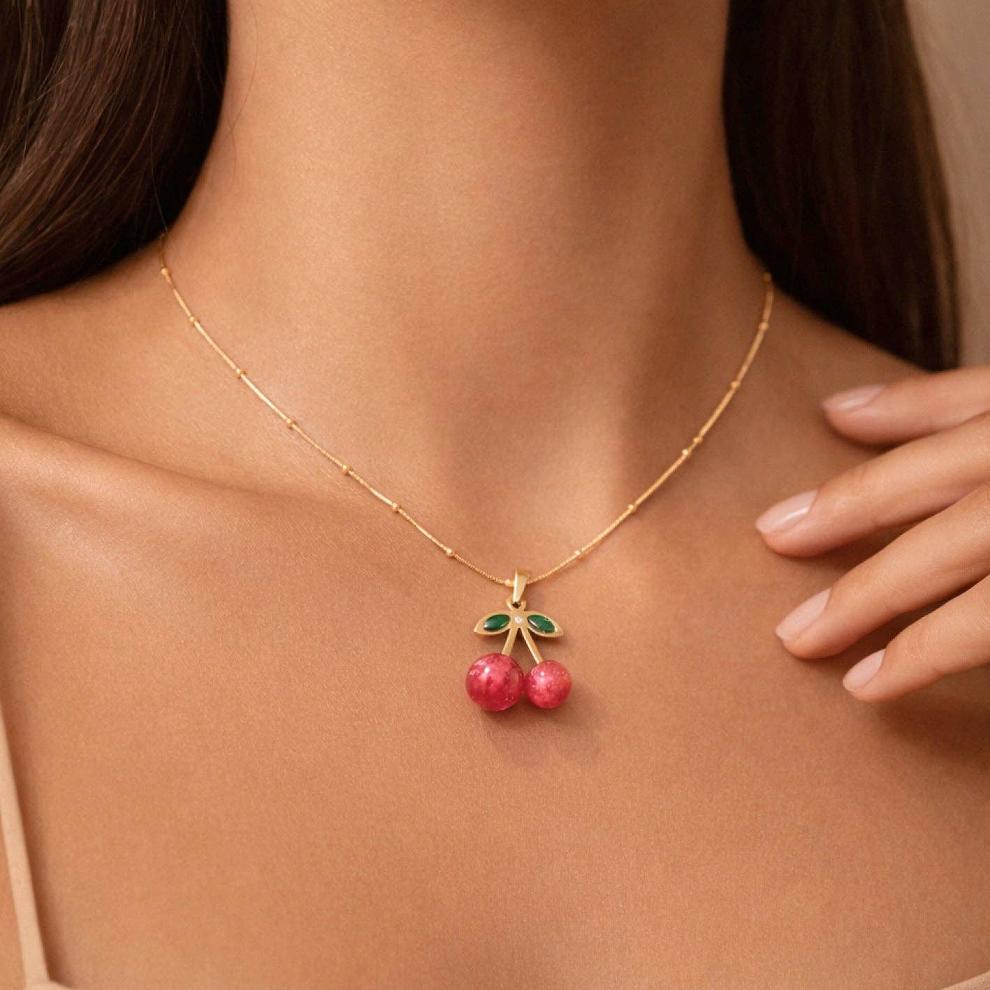18K Gold Plated Red Cherry Necklace
