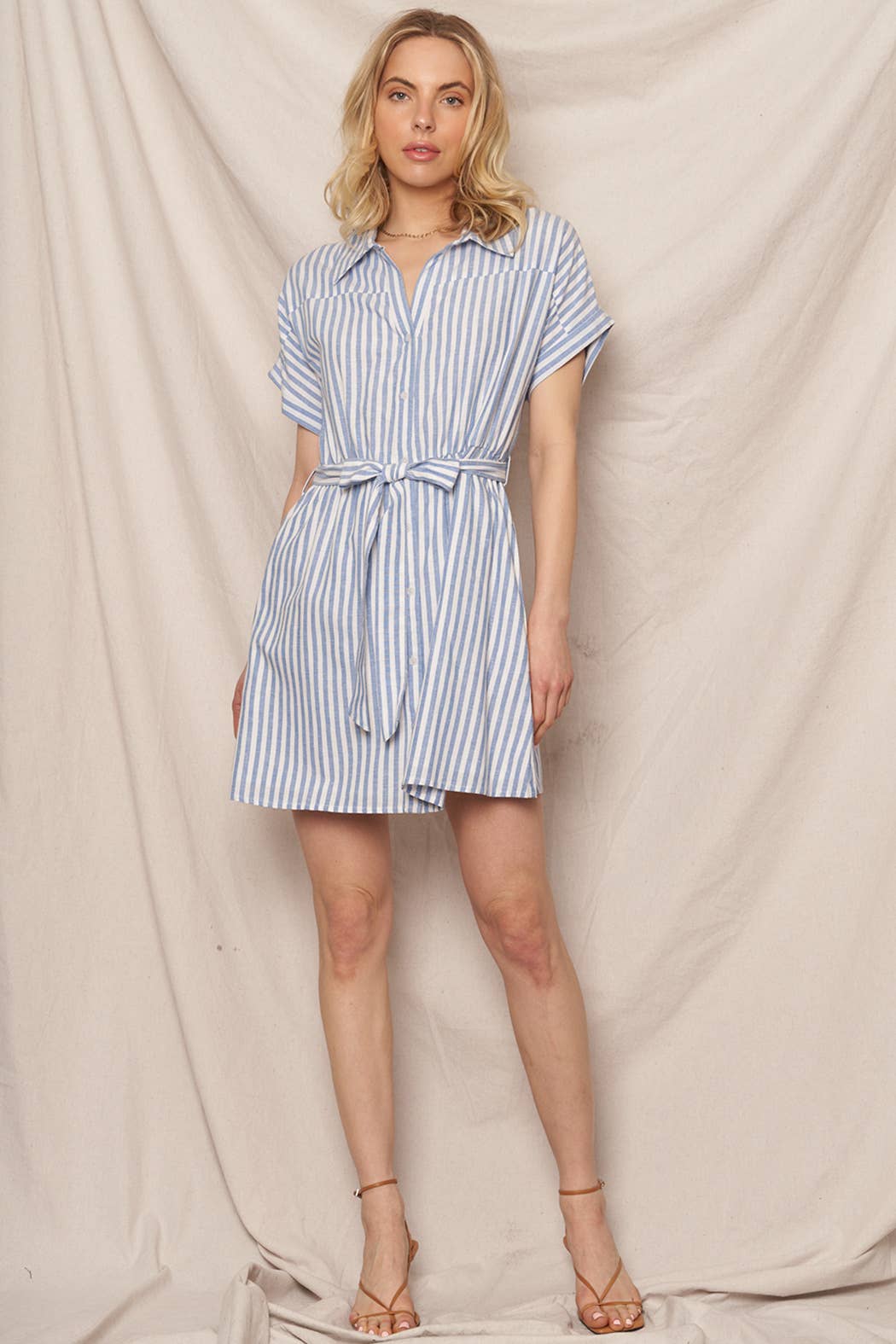 Preppy Striped Button Down Mini Shirt Dress