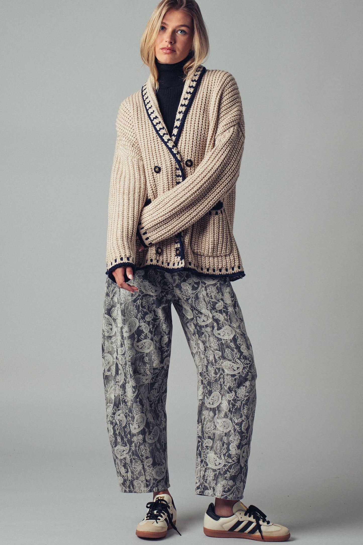 Paisley Print Cropped Wide Leg Pants