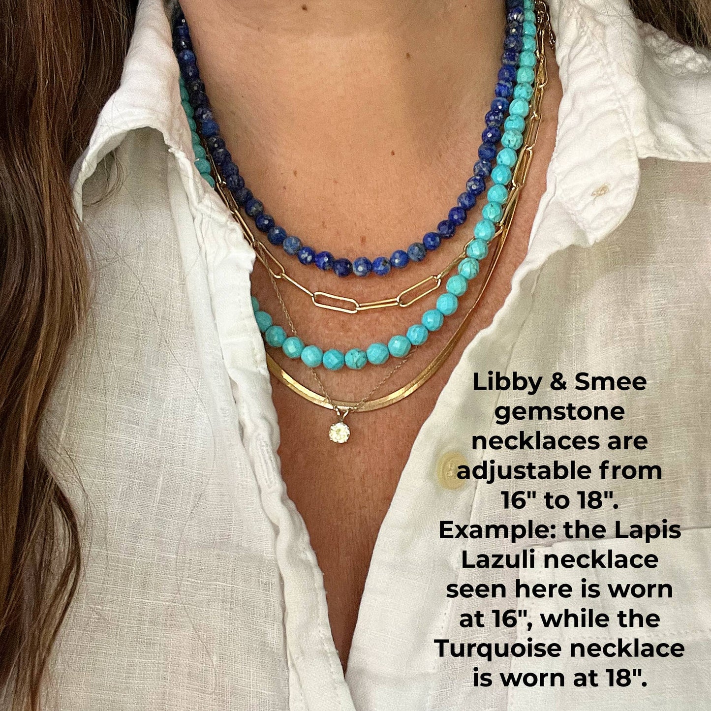 Gemstone Bead Necklace in Turquoise, Blue Lapis, Tiger Eye