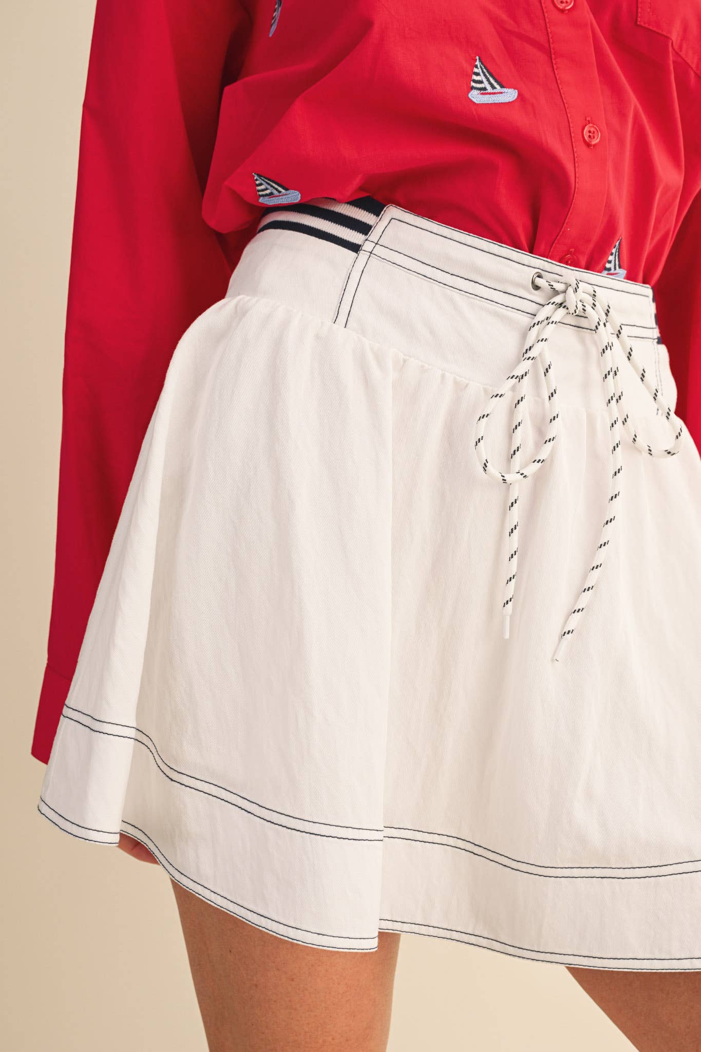 High Waist Denim Twill Mini Skort