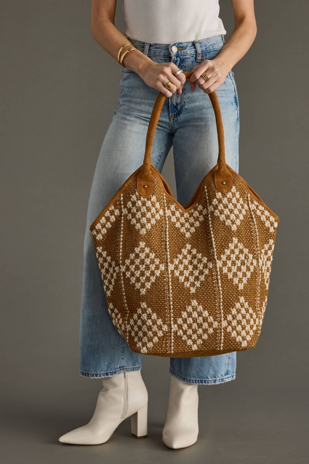 Brown & Cream Diamond Pattern Tote