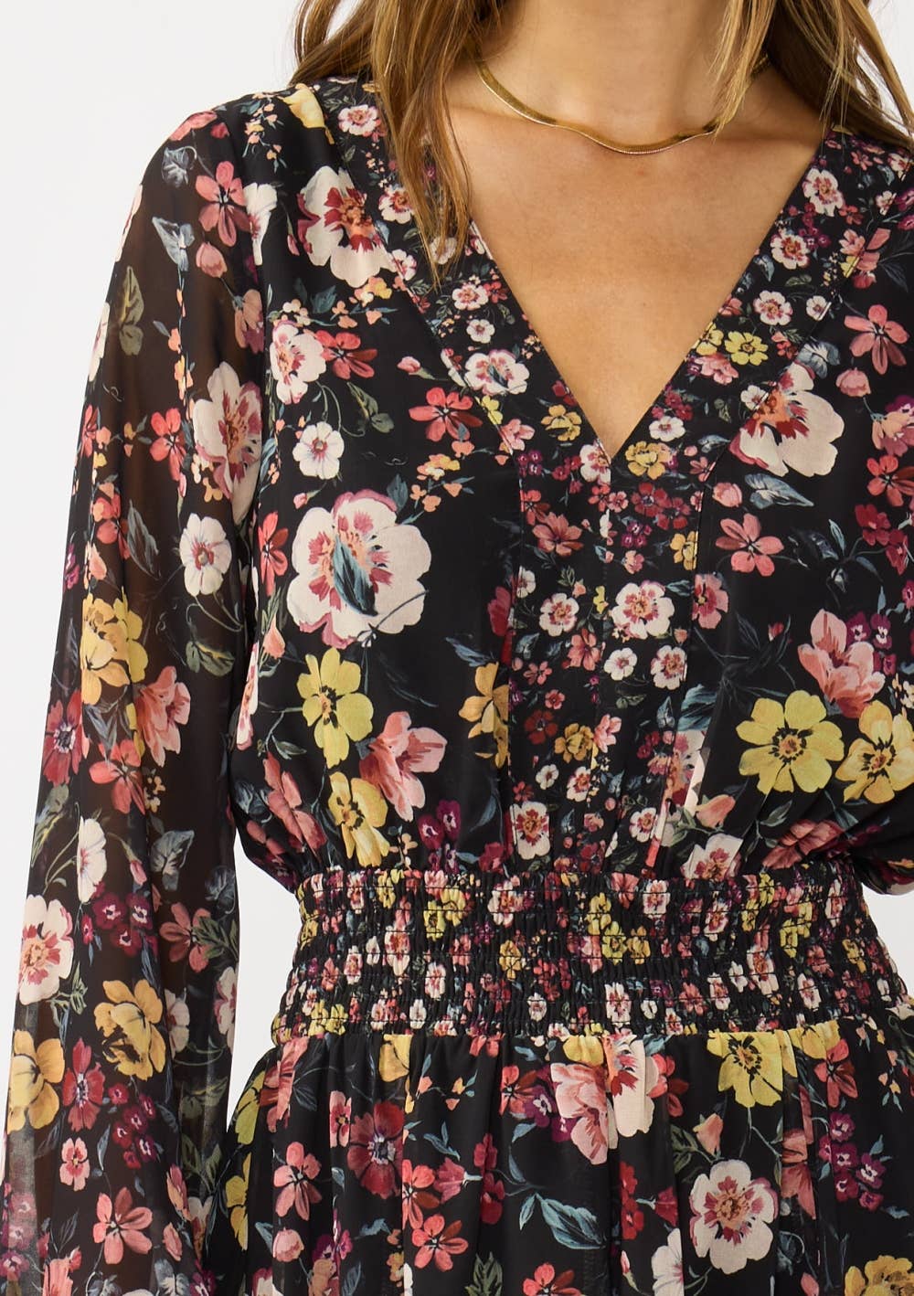 Smocked Waist V-Neck Mini Dress