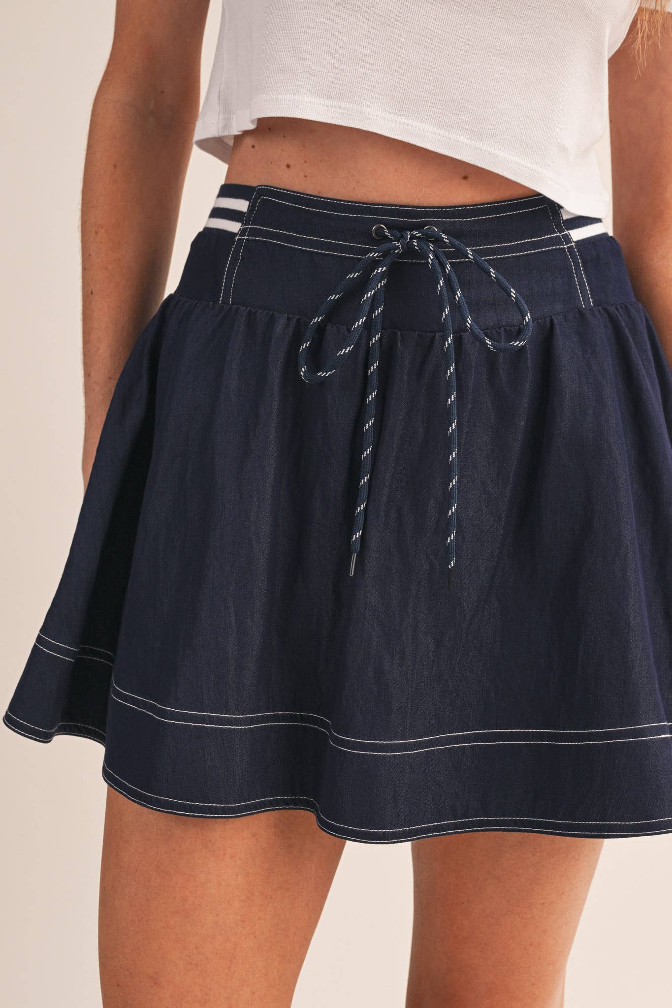 High Waist Denim Twill Mini Skort