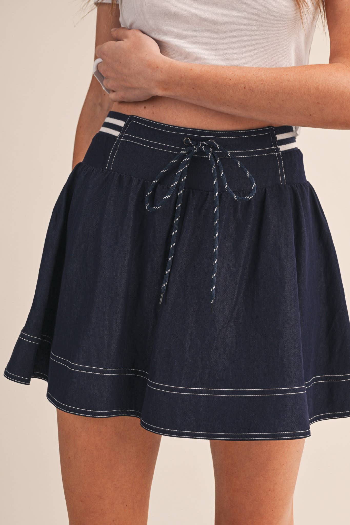 High Waist Denim Twill Mini Skort