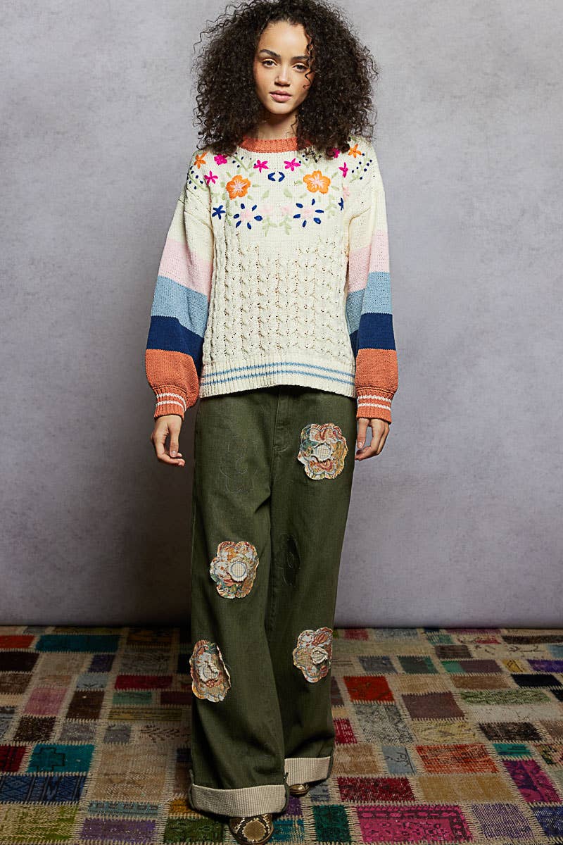 Joyful Garden Balloon-Sleeve Sweater