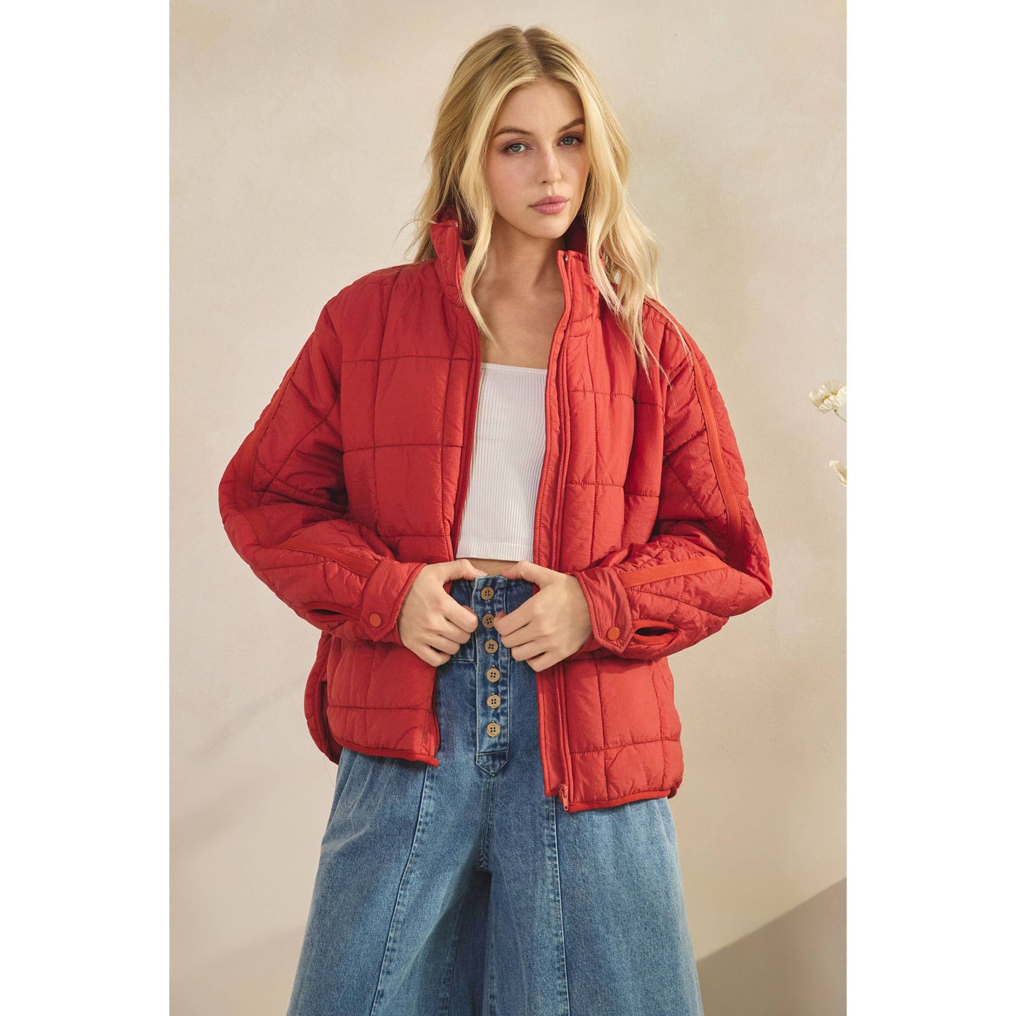 Oversized Packable Puffer Jacket – Brick Red