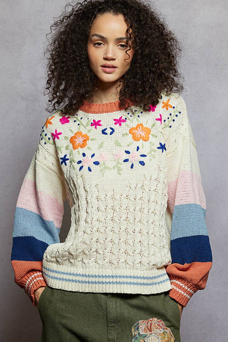Joyful Garden Balloon-Sleeve Sweater