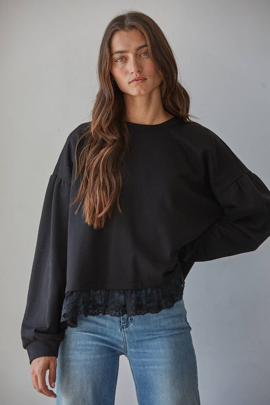 Knit Cotton Crew Neck Long Sleeve Pullover Top