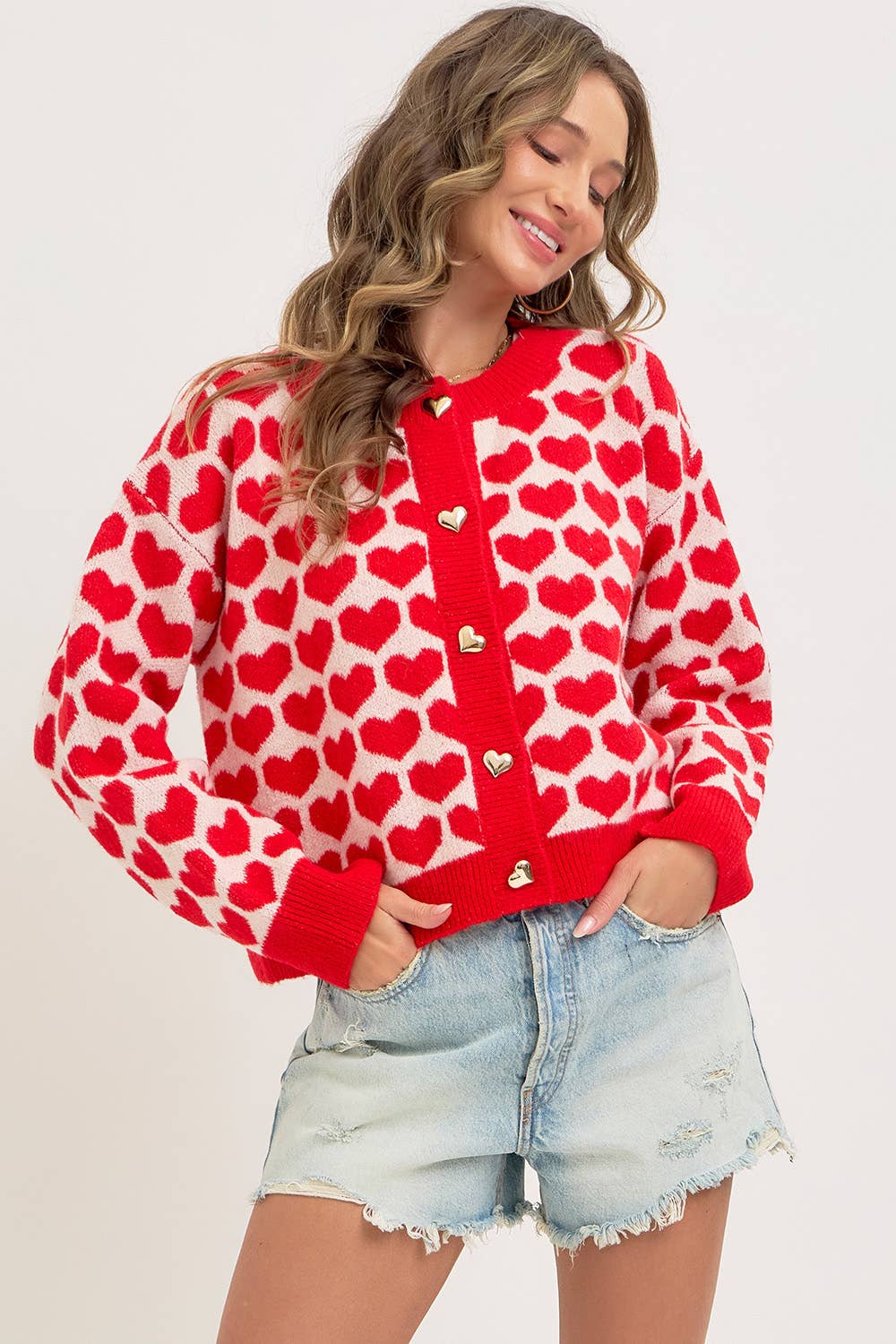 Sweetheart Button Cardigan – Pink or Red