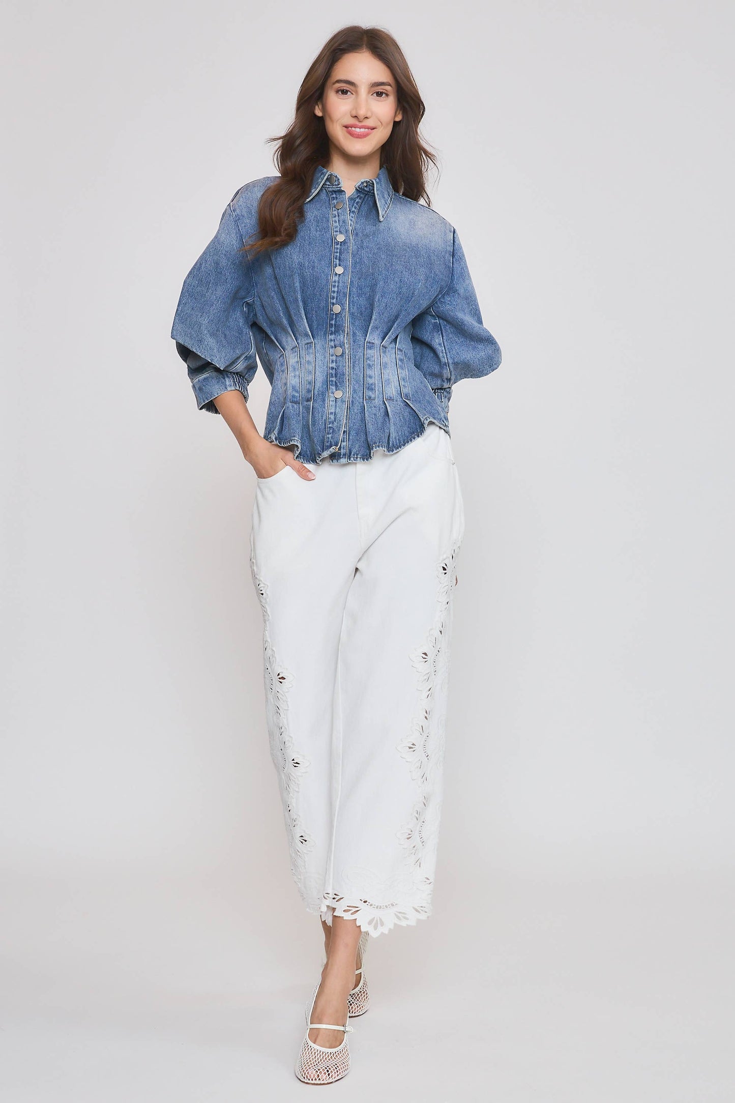 Denim Blouse with Tailored Silhouette