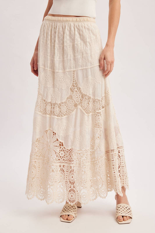 BOHO SHEER LACE MAXI SKIRT WITH LINING