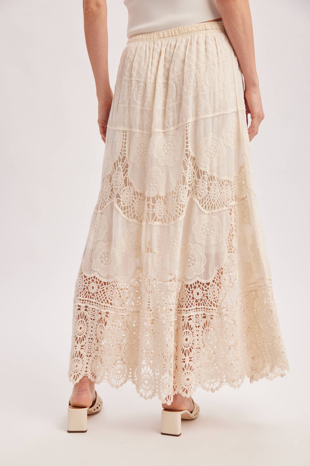 BOHO SHEER LACE MAXI SKIRT WITH LINING