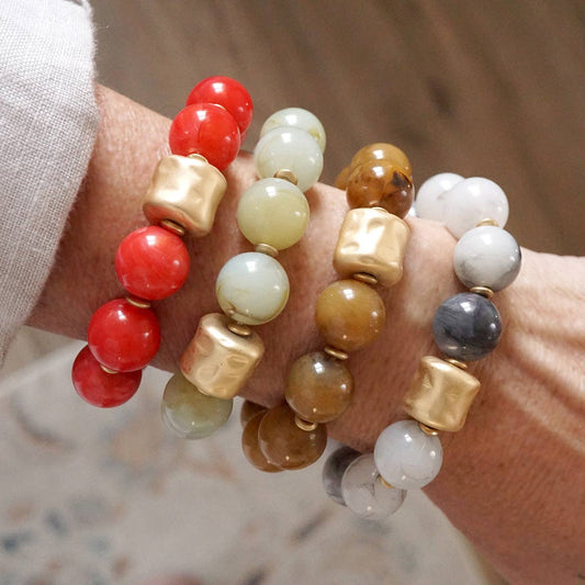 Chunky Beaded Statement Bracelets Gold Red Brown Green Gray