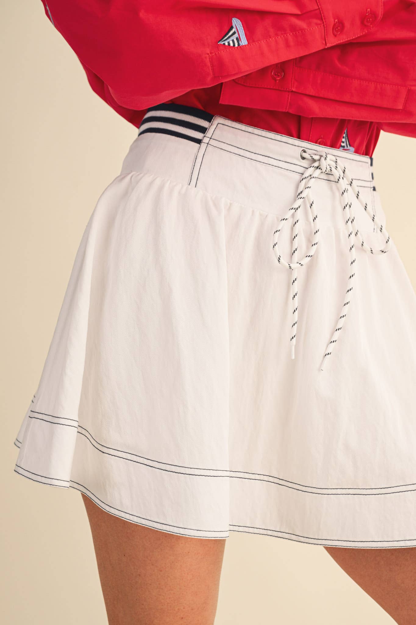 High Waist Denim Twill Mini Skort