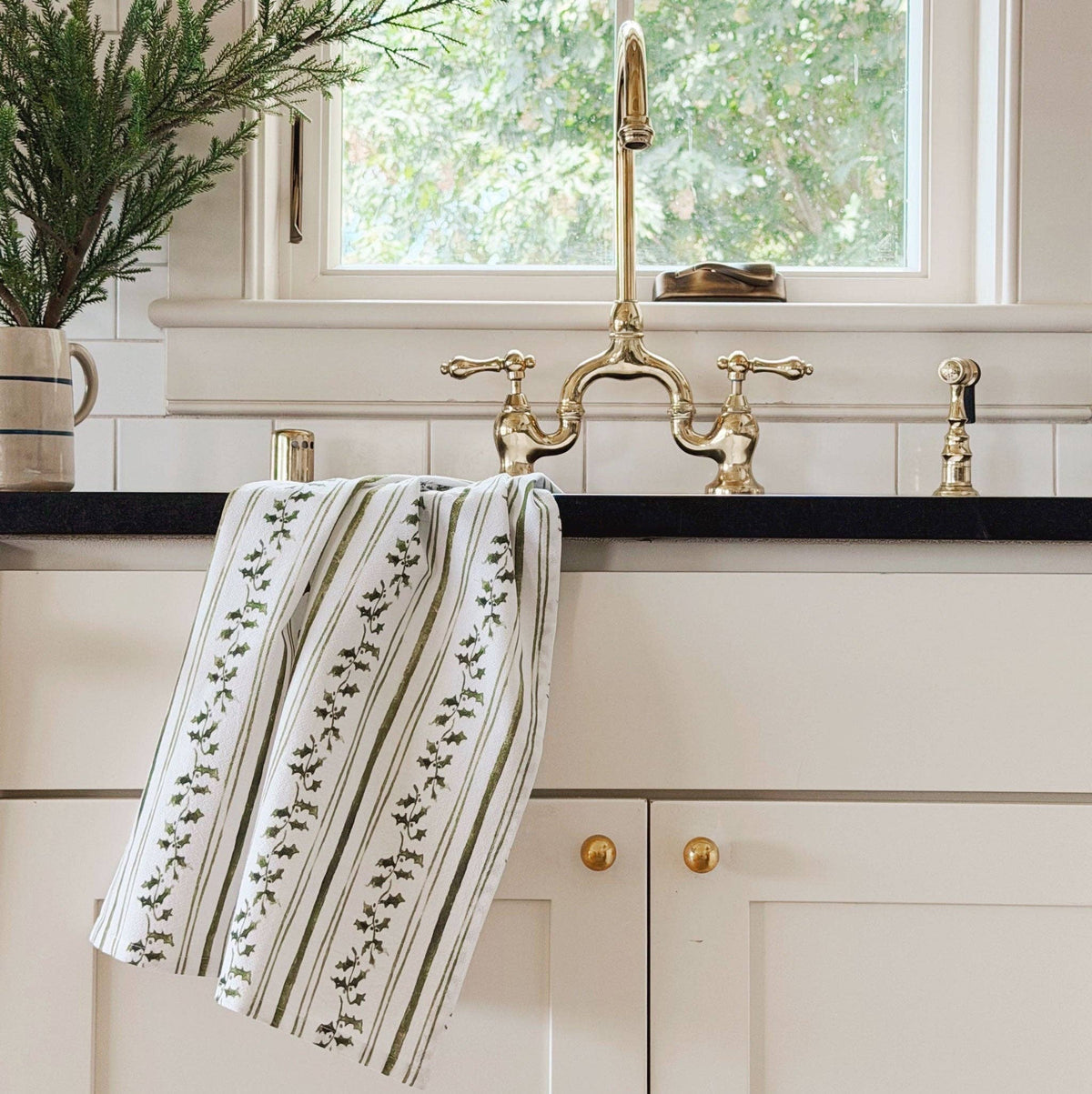 Holly stripe cotton tea towel