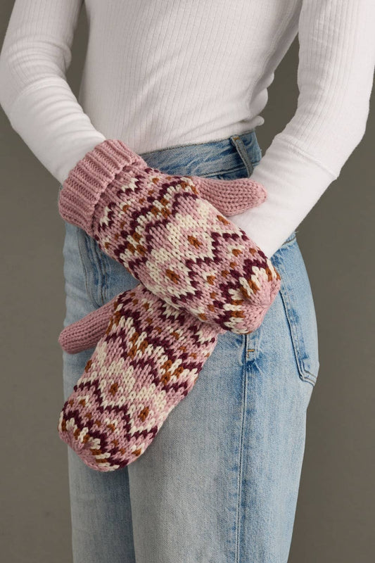 Pink, Ivory & Rust Patterned Mittens