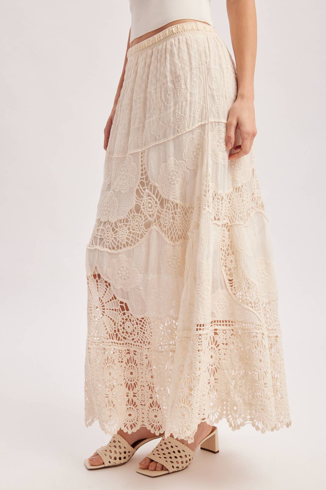 BOHO SHEER LACE MAXI SKIRT WITH LINING