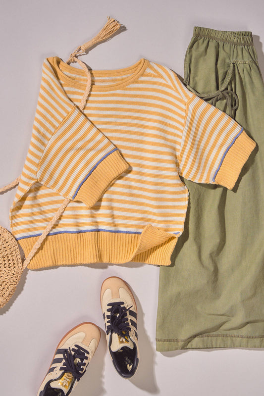 Premium Cotton Striped Contrast Trim Sweater Tee