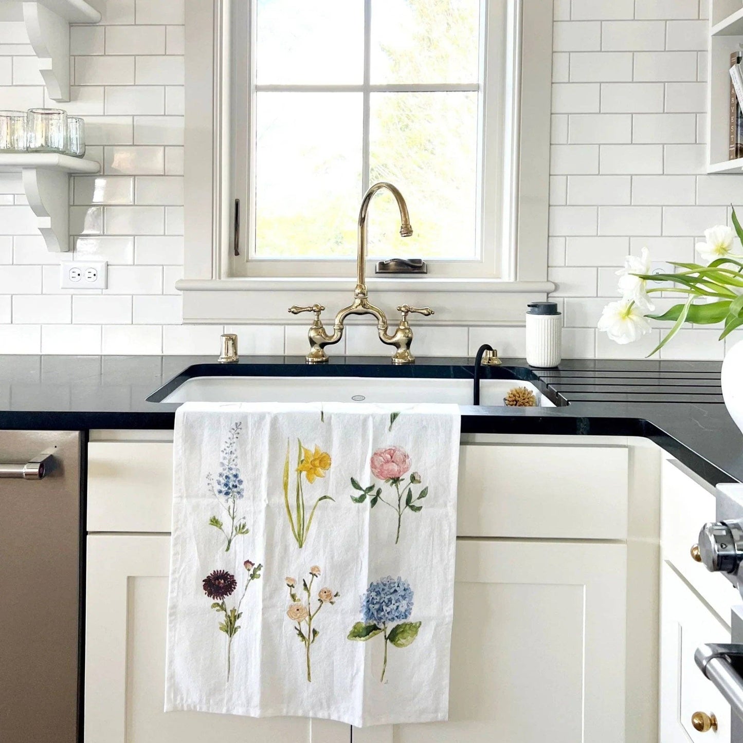 Garden flowers cotton flour sack tea towel