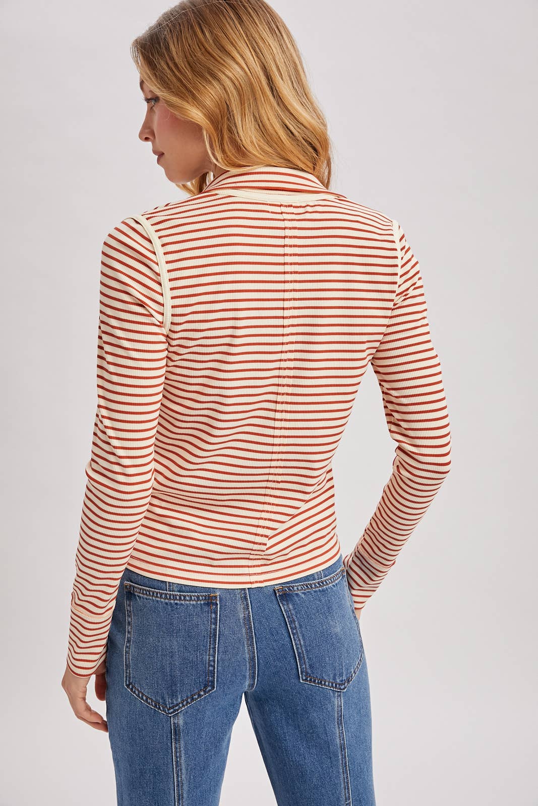 Striped Button-Down Henley Knit Top