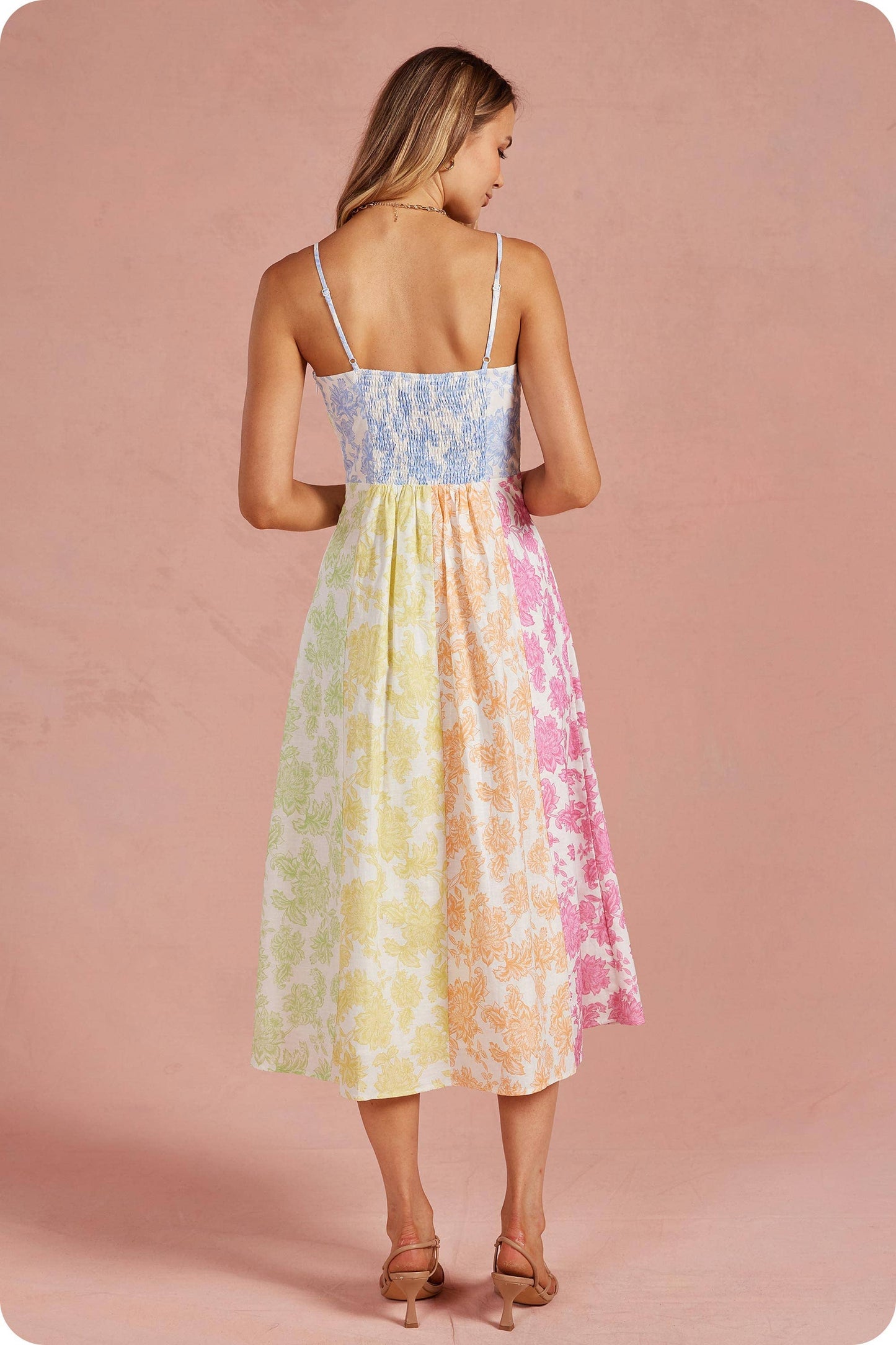 Botanical Garden Cotton/Linen Blend  Midi Dress