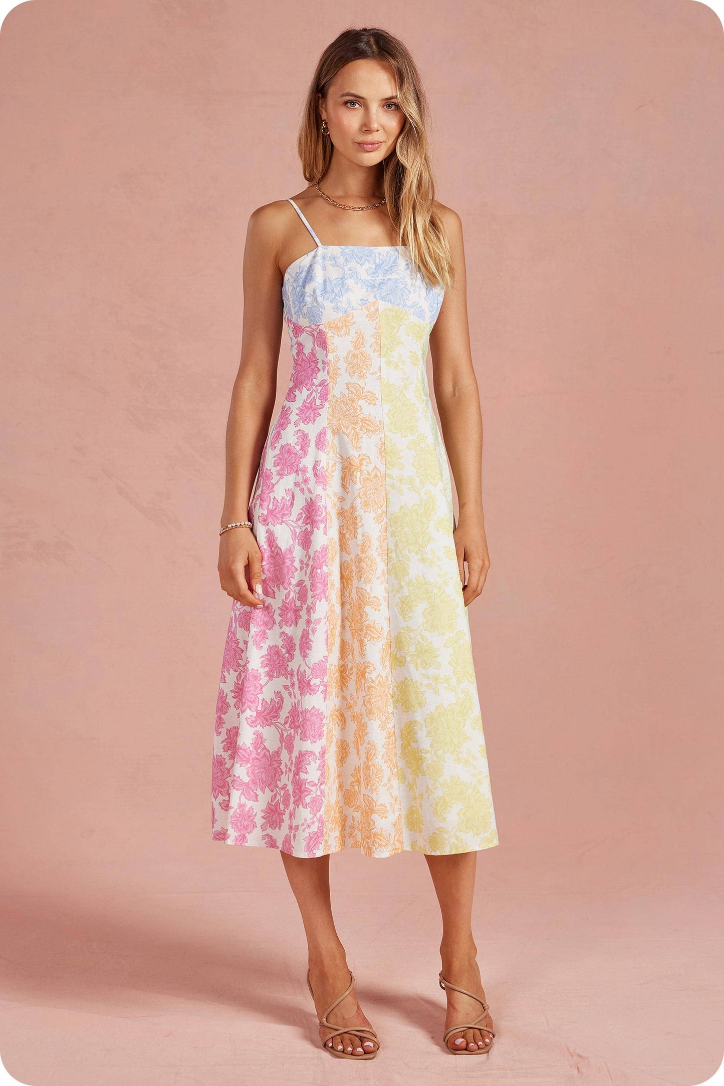 Botanical Garden Cotton/Linen Blend  Midi Dress
