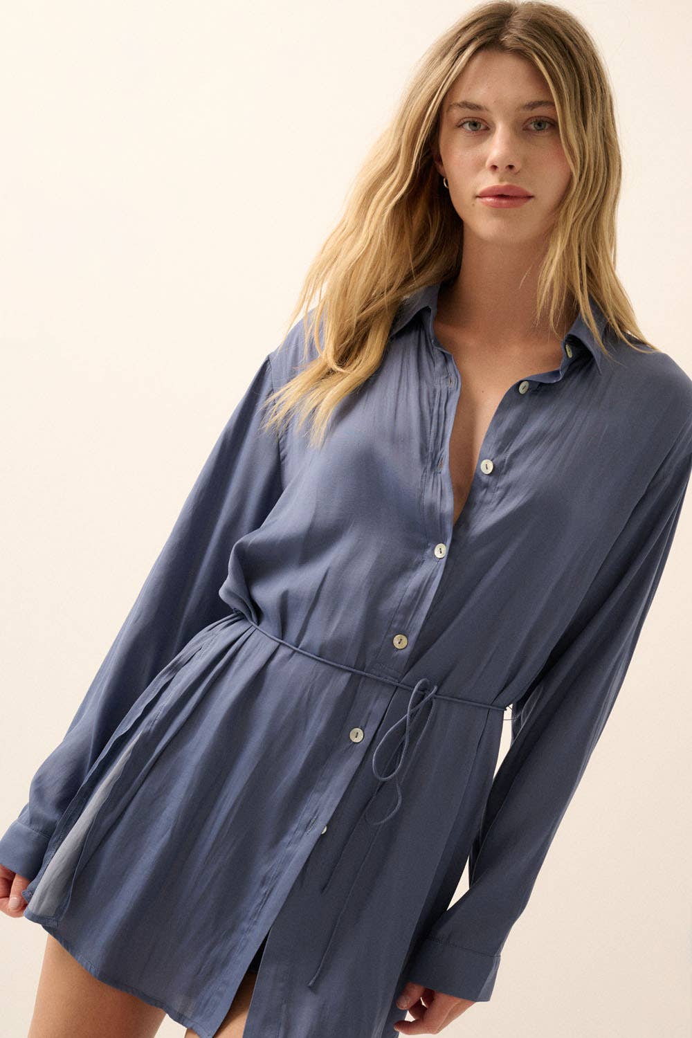 Solid Button Down High-Waisted Belt Shirt Romper