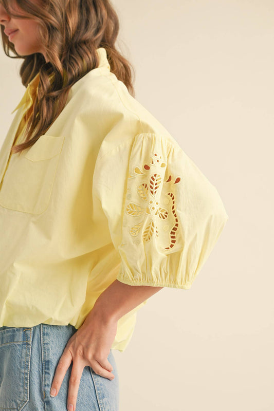 Eyelet Embroidered Bubble Sleeve Top