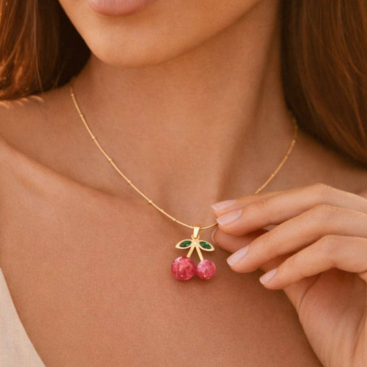 18K Gold Plated Red Cherry Necklace