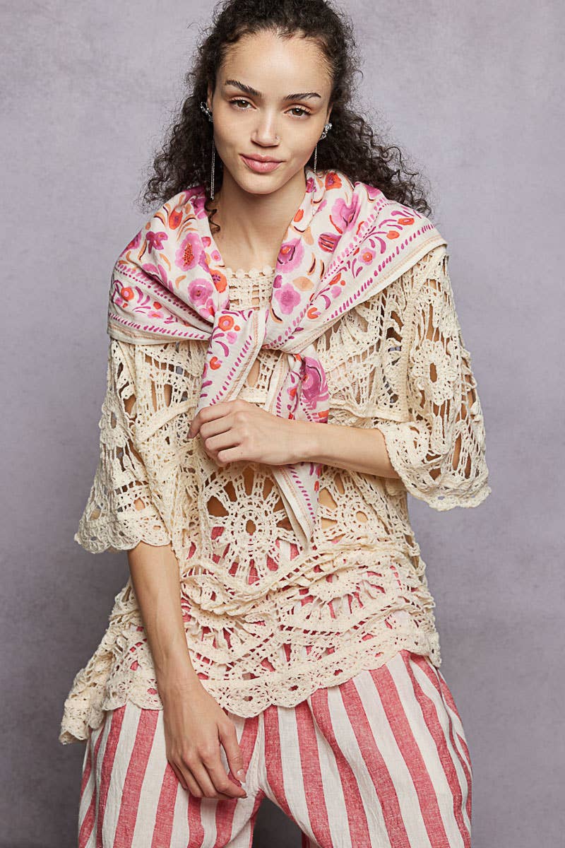 Floral Patterned Multi Style Wrap Scarf