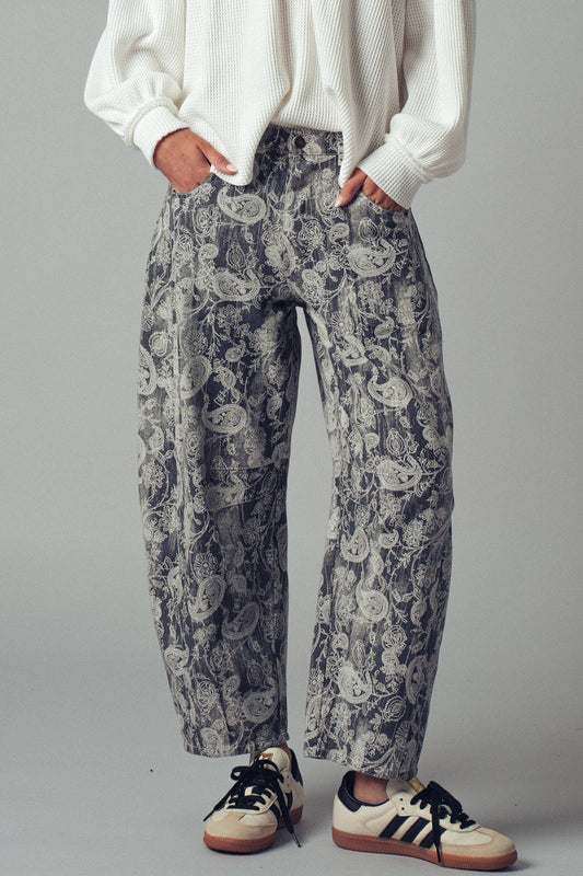 Paisley Print Cropped Wide Leg Pants